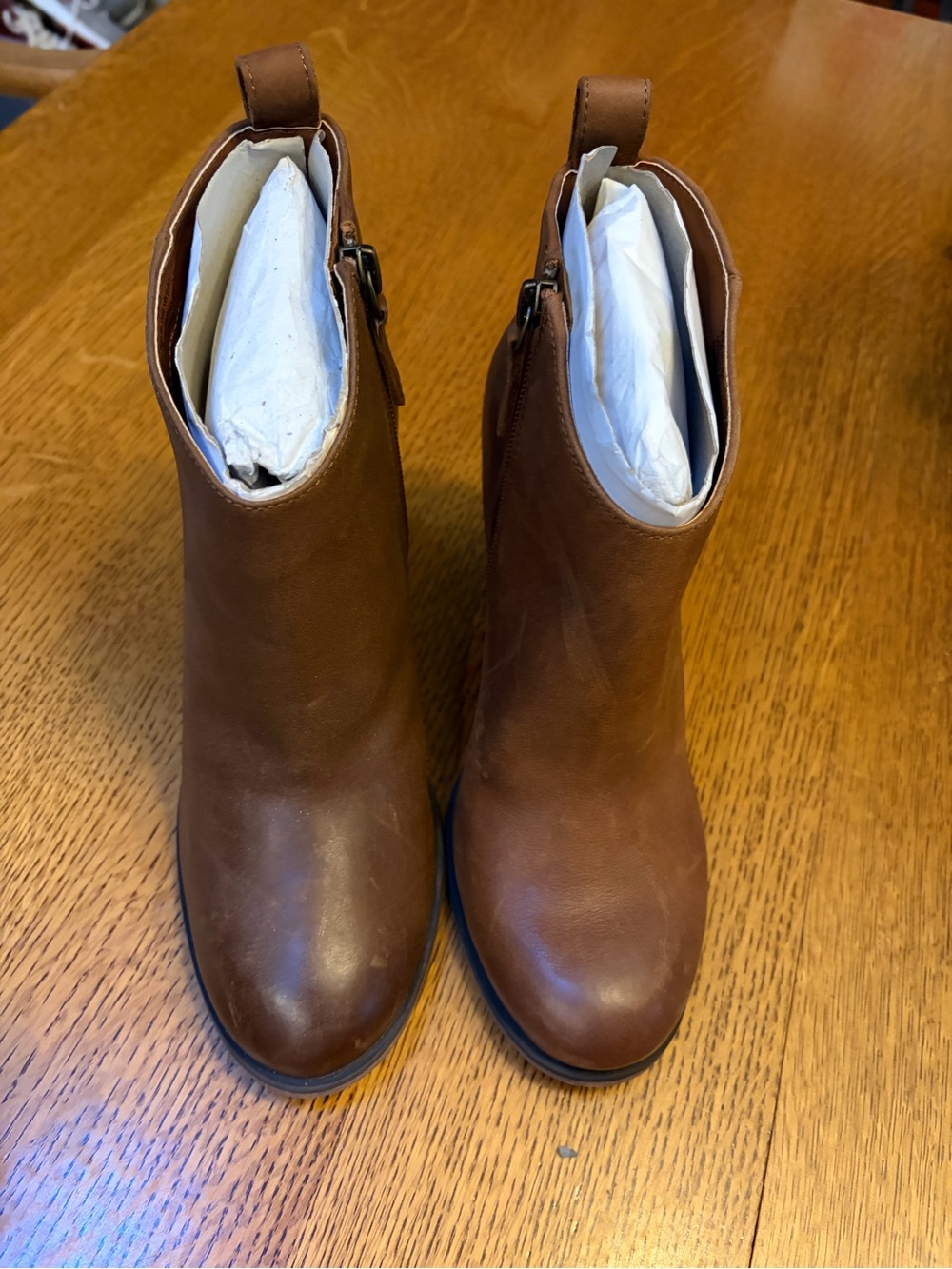 New! bp Brown Leather Ankle Booties with Side Zip. Size 8.